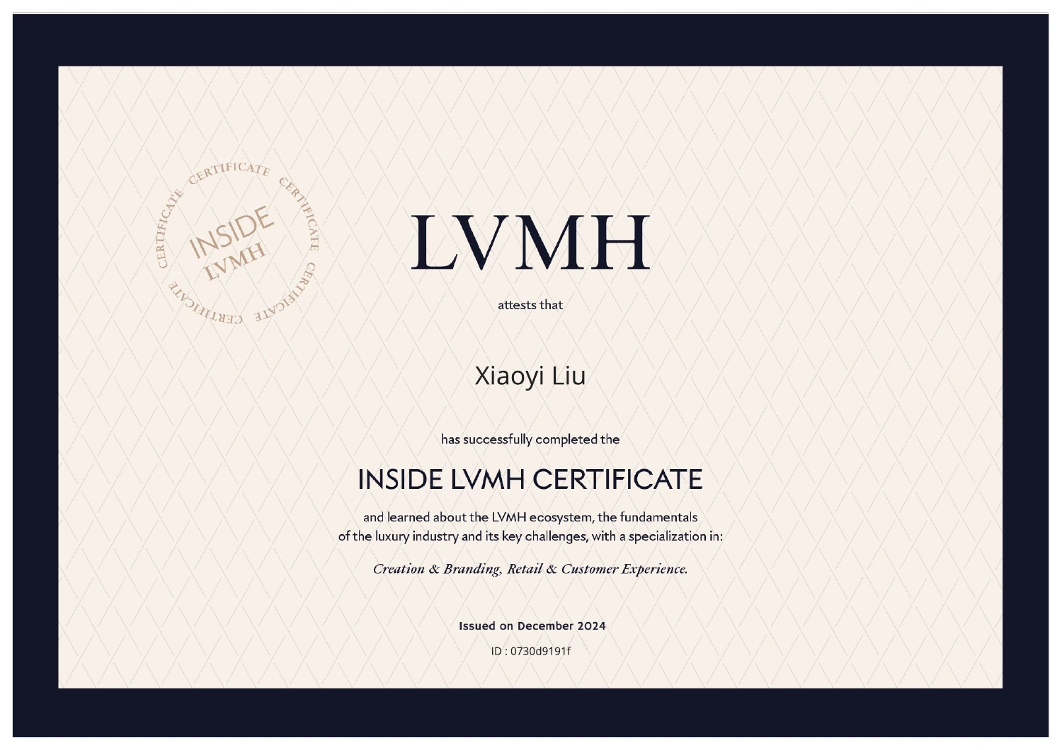 INSIDE LVMH Certificate